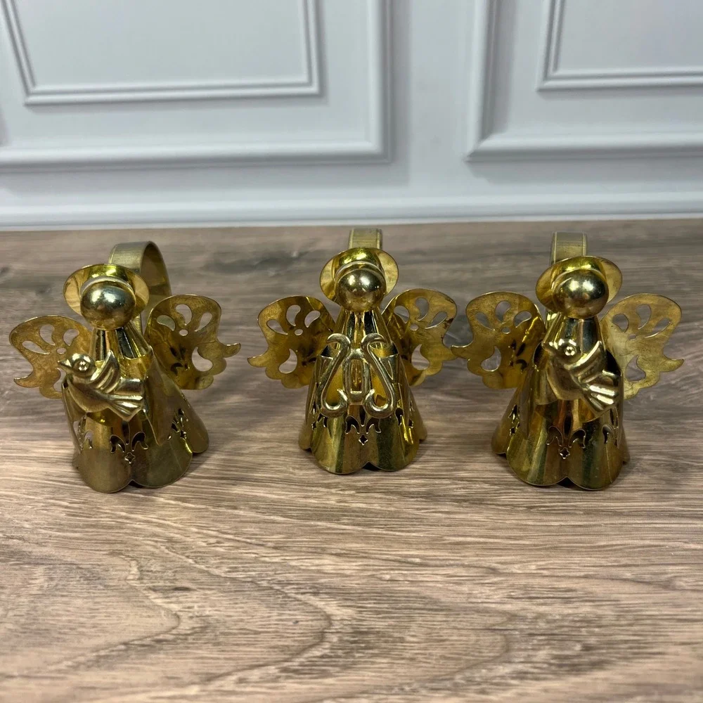 Brass Angel Napkin Rings Gold Christmas Holiday Decor Vintage Set of 3